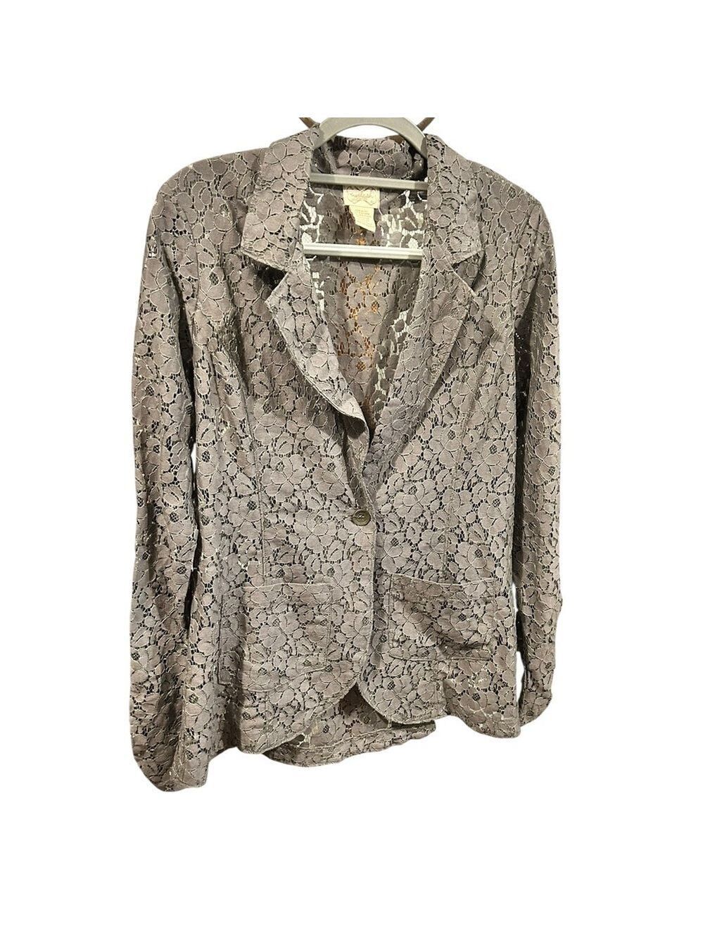 Eyelash Couture Gray Lace Blazer One Button Closure Fitted at Waist VGC Size XL